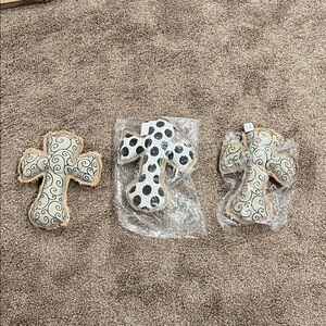 Set of 3 Decorative Fabric Crosses in Cream and Black
